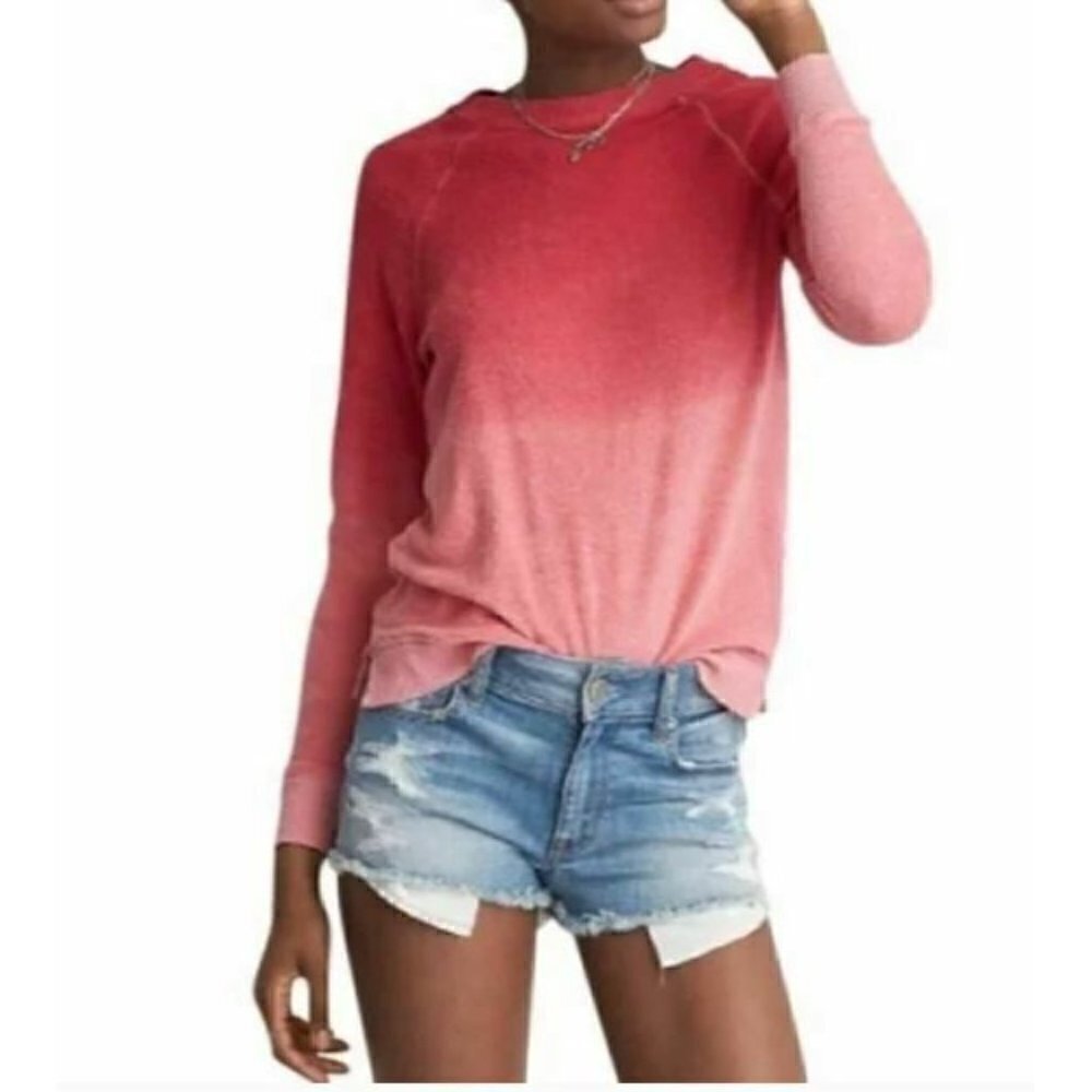 American Eagle Soft Sexy Terry Sweatshirt Womens Pink Ombre Boho Medium